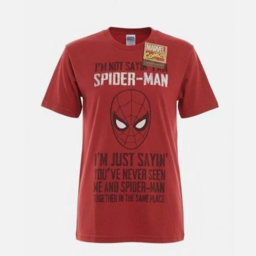Marvel Spider-Man graphic tee in red with bold comic-style print